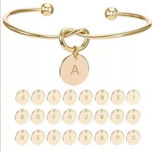 New Gold Initial Letter Charm Love Knot Alloy Open Bracelet Bangle Cuff - M